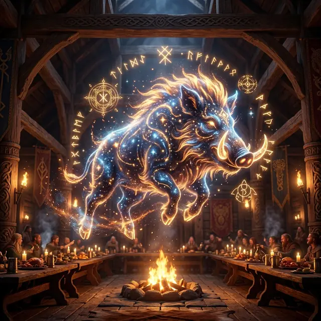Magický kanec Sæhrímnir stvořený z hvězdného prachu